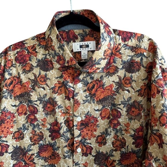 Joseph Abboud Orange Floral Button Front Shirt Stretch Cotton Size XL - Picture 1 of 8